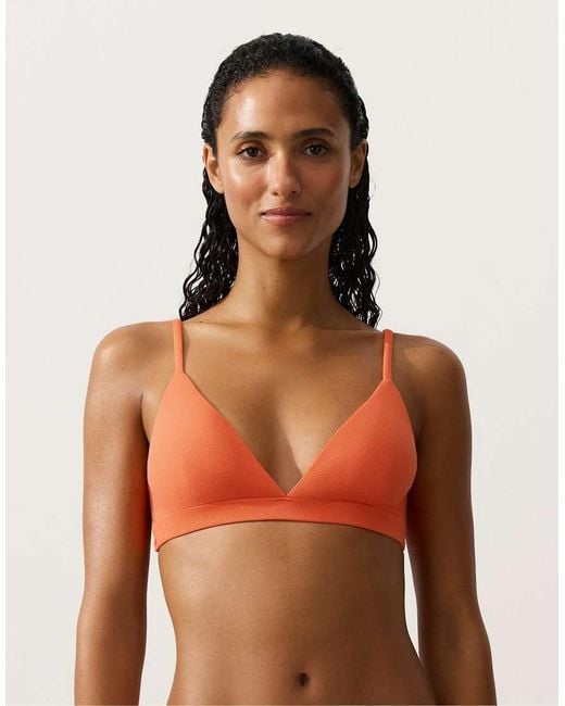 Oysho Orange Piqué Triangle Bikini Top