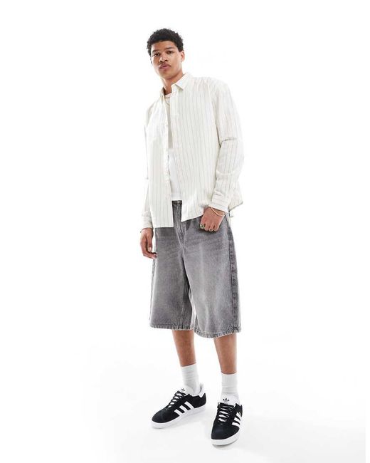 New Look White Stripe Oversized Shirt for men