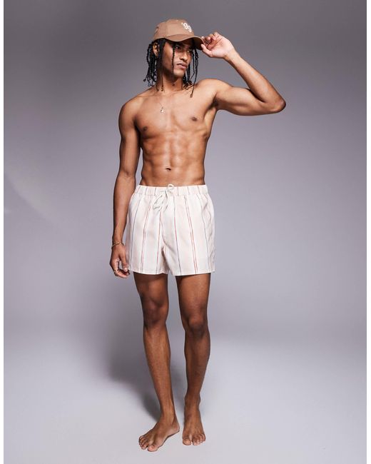 ASOS – kurze badeshorts mit strukturierten streifen in White für Herren