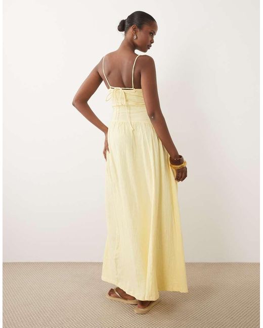 ASOS Natural Crinkle Cami Tie Back Midi Dress With Asym Waist