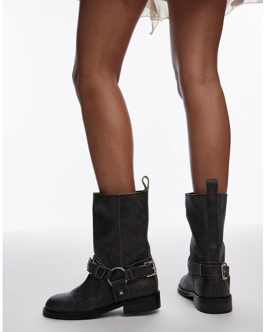 TOPSHOP White Leam Premium Leather Biker Boots