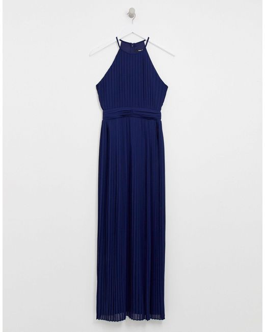 high neck pleated maxi dress