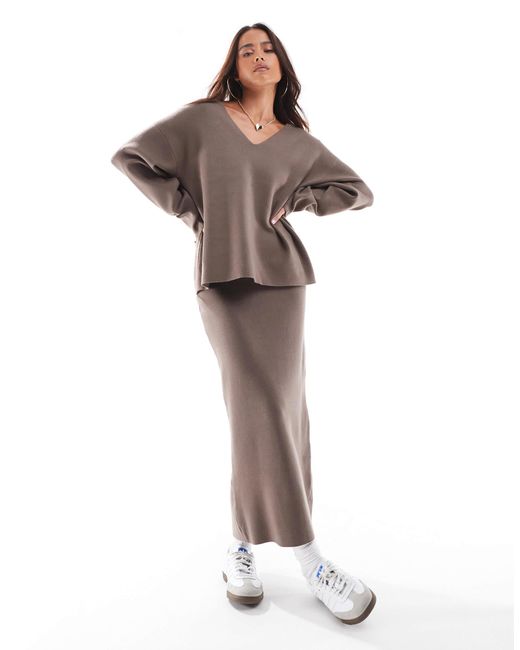 Object Brown Structured V Neck Jumper Co-ord