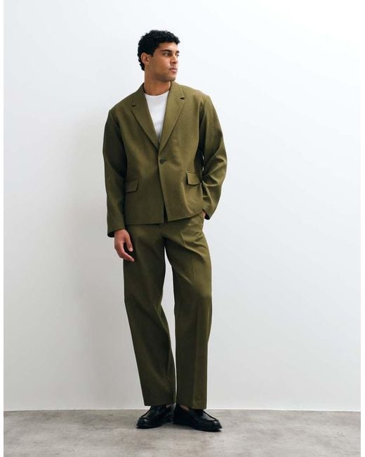 ASOS Green Ribbed Texture Boxy Suit Jacket for men
