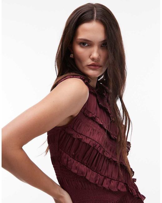 AllSaints Red Nyla Ruffled Midi Dress