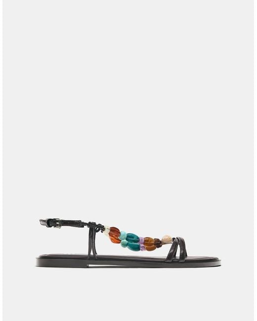 Pull&Bear White Beaded Flat Sandals