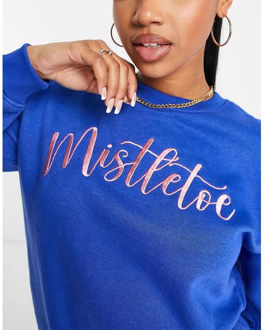 Sudadera Azul Bordada De Navidad De Threadbare de color Blue