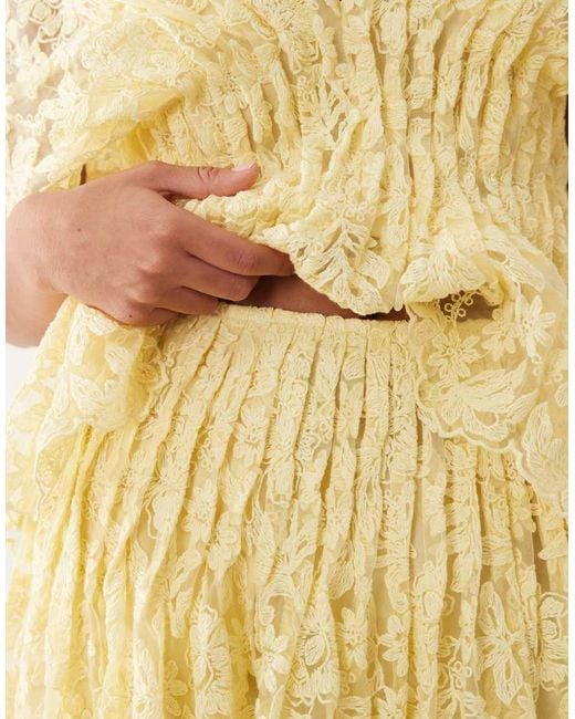 ARRANGE Natural Pleated Waist Embroidered Midaxi Skirt