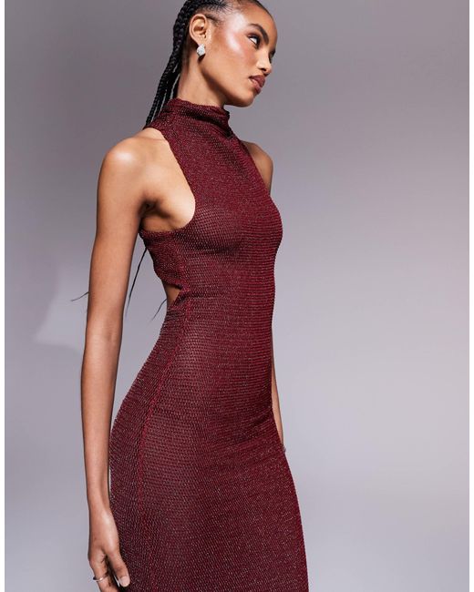 ASOS Purple Shimmer Knit High Neck Halter Maxi Dress