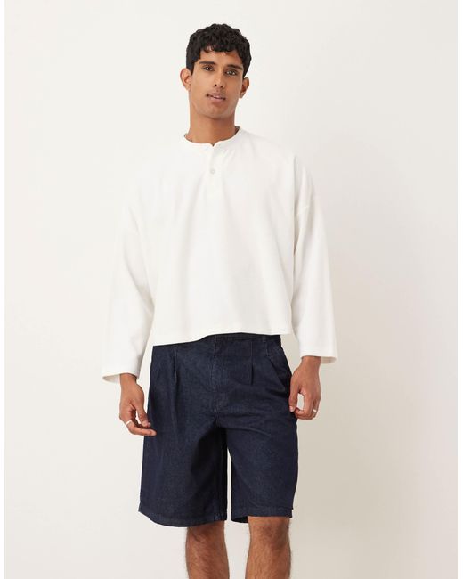 ASOS White Long Length Double Pleated Denim Jort for men