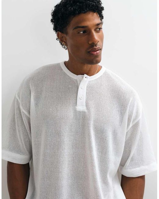 ASOS White Boxy Oversized T-Shirt Henley for men