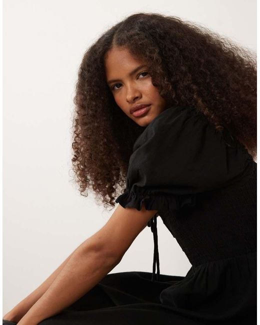 New Look Black Tie Front Shirred Midi Dress