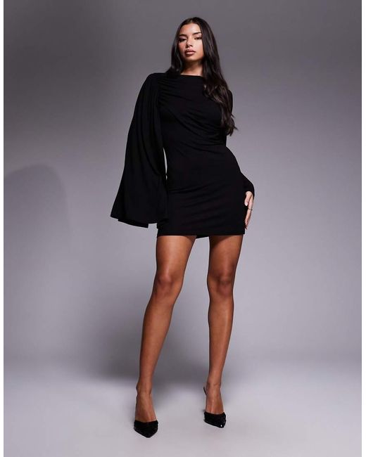 Vestido Corto Drapeado Con Detalle De Fular De ASOS de color Blue