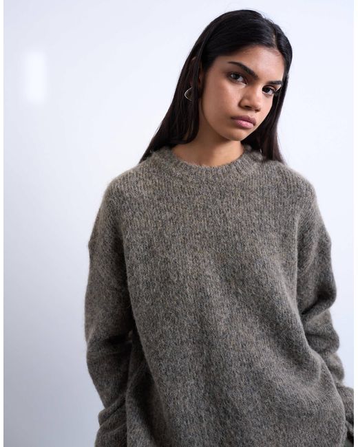 TOPSHOP Gray – flauschiger strickpullover