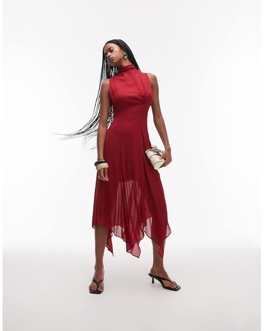 & Other Stories Layered Sheer Chiffon Midaxi Dress With Open Tie Back And Handkerchief Hem