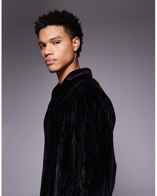 ASOS Gray Relaxed Overhead Crinkle Velvet Shirt for men