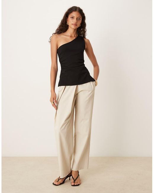 Mango Black One Shoulder Top With Ruched Side Detail