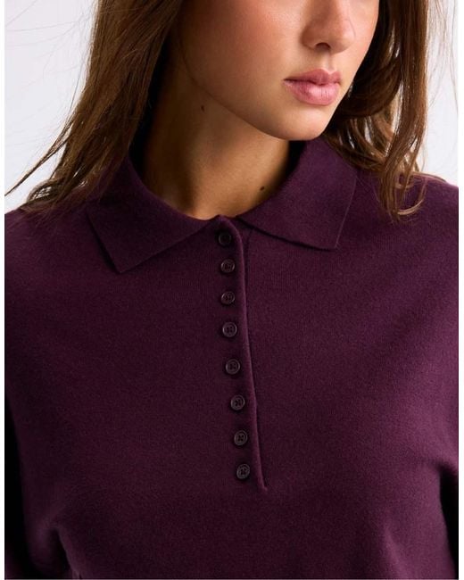 Stradivarius Purple Polo Collar Knit Sweater
