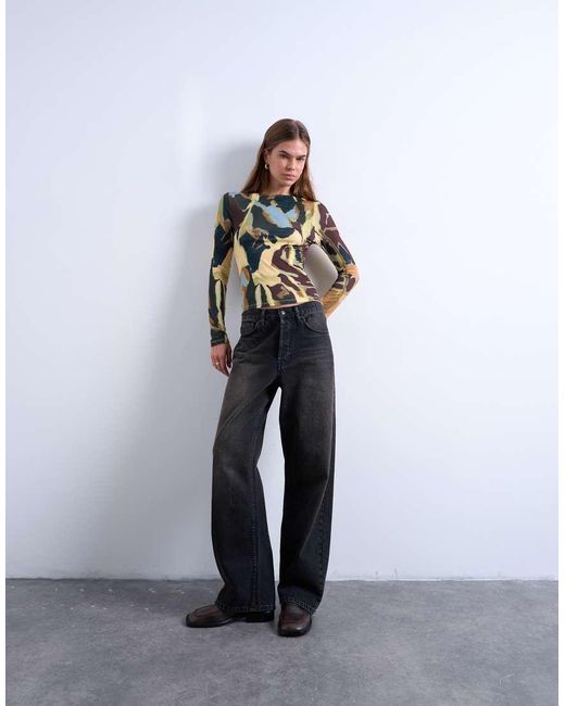 TOPSHOP Gray Microfibre Abstract Print Top