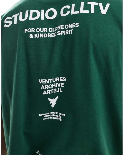 Camiseta Verde Extragrande Con Estampado Gráfico De Texto En La Espalda De ASOS de hombre de color Green