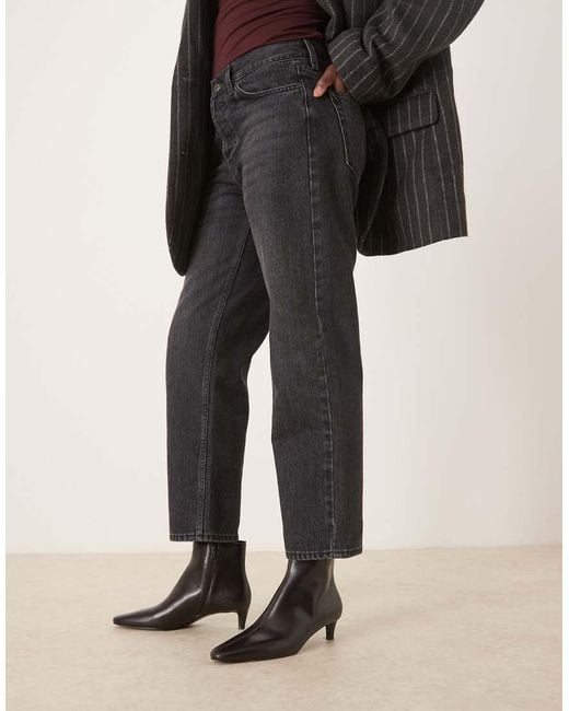 Mango Black 100% Leather Kitten Heel Ankle Boots