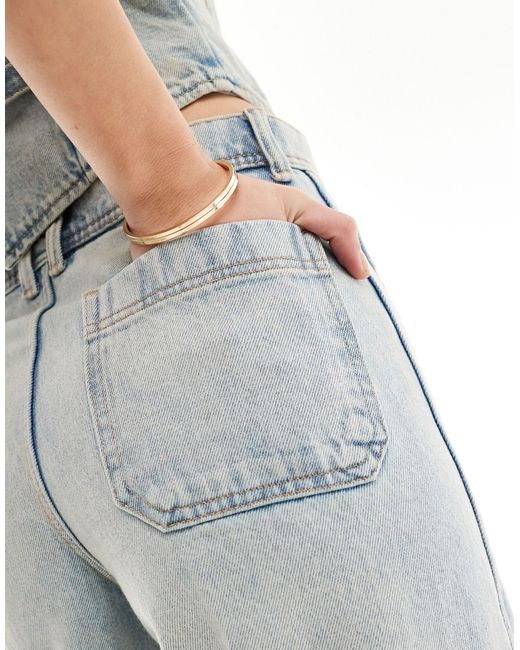 Mango White Pocket Detail Wide Leg Jeans