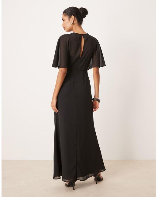Maya Black Floral Embellished Angel Sleeve Maxi Dress