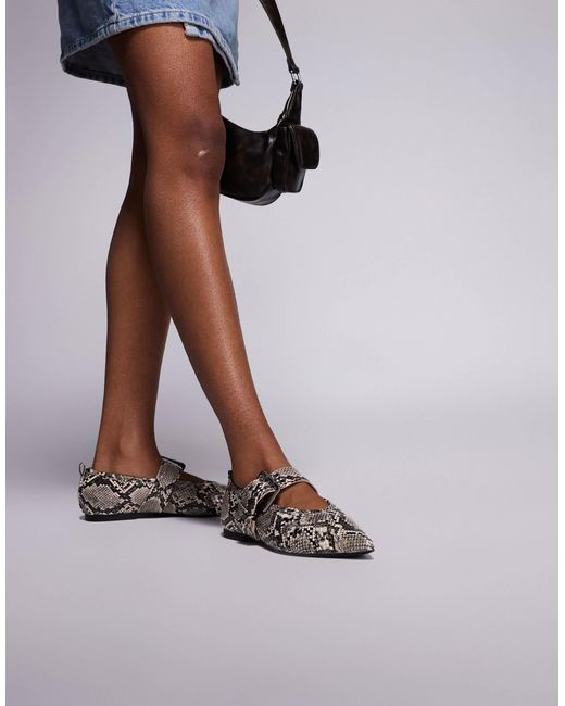 River Island Brown Pointed Buckle Detail Ballet Shoe