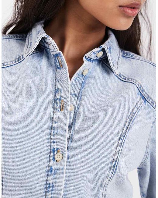 JJXX White Long Sleeve Denim Fitted Top