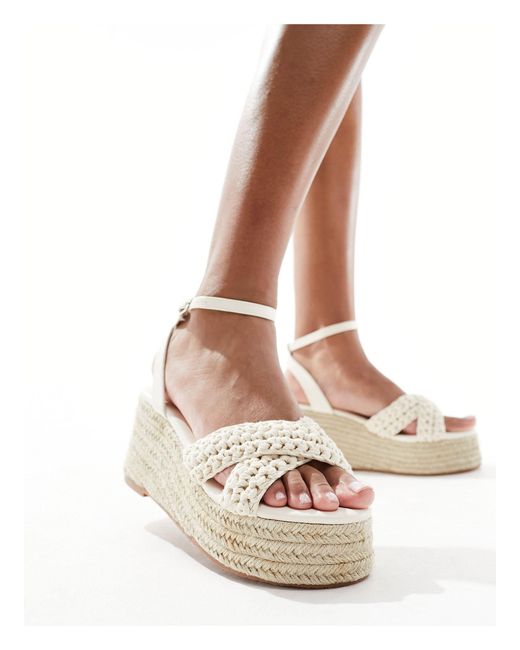 Glamorous White Espadrilles Platform Heeled Sandals