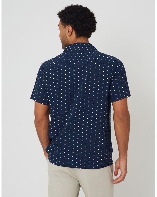 Brave Soul Blue Revere Collar Polka Dot Short Sleeve Shirt for men