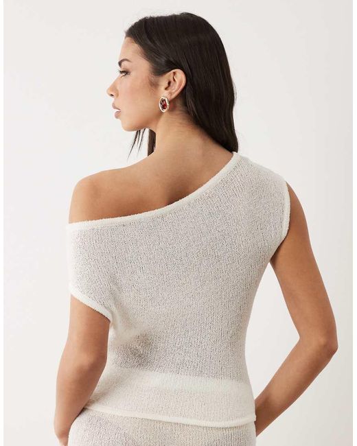 Tala White Beach Knit Asymmetric Top