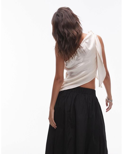 TOPSHOP Brown Knot One Shoulder Top