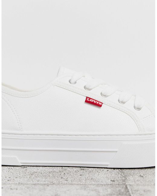 levis White Faux Leather Flatform Lace Up Sneakers