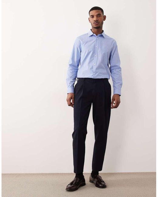 ASOS Blue Regular Fit Smart Poplin Stripe Shirt for men