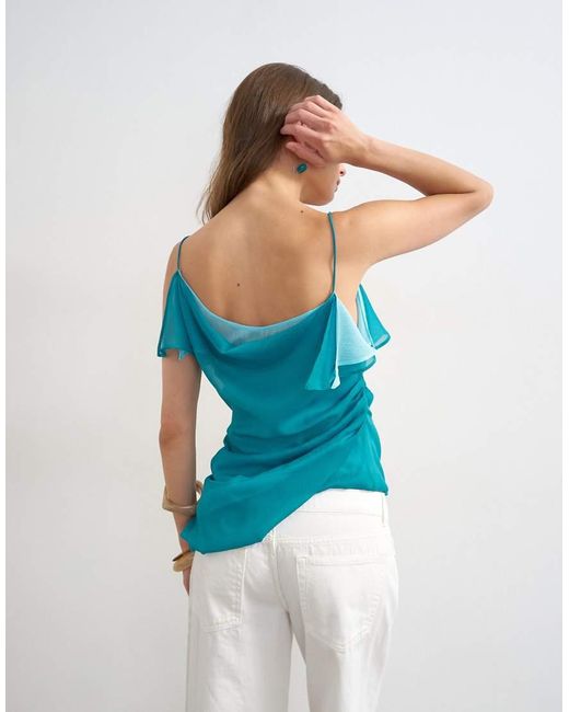 TOPSHOP Blue Layered Contrast Chiffon Strappy Cami