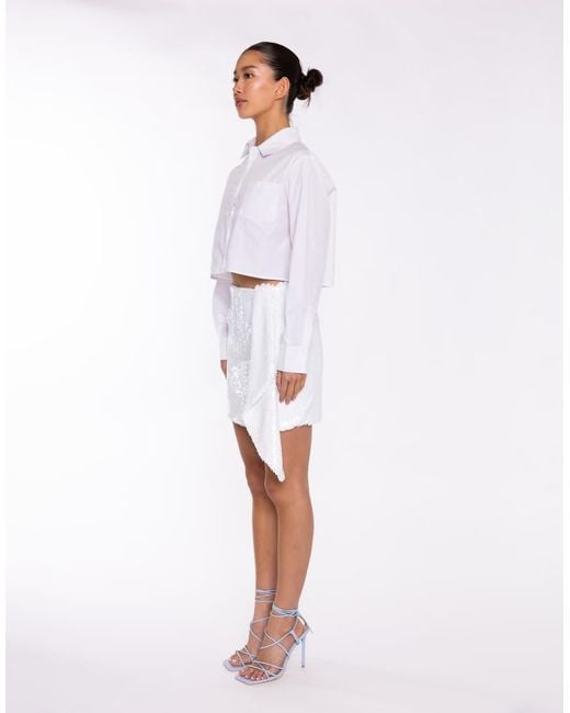 Collective The Label White Asymmetric Draped Sequin Fitted Mini Skirt