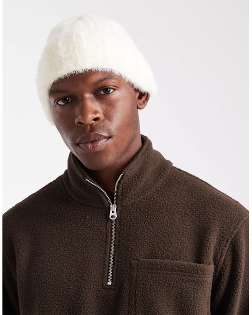 ASOS – flauschige strickmütze in Brown für Herren