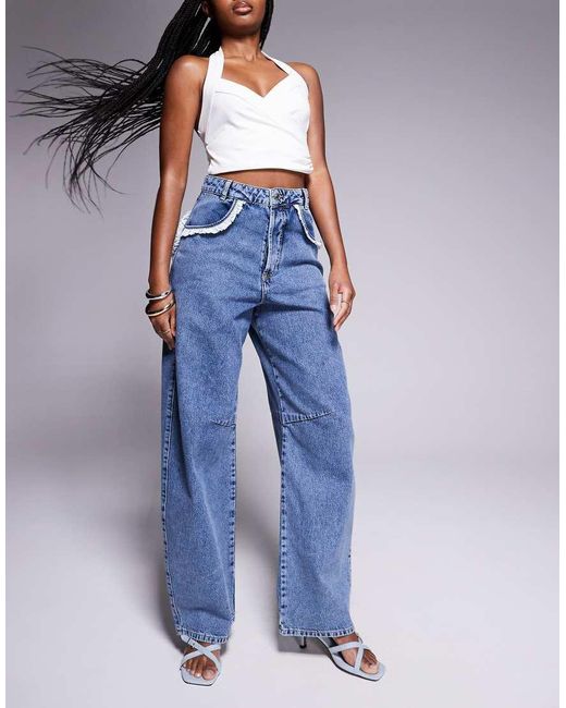 ASOS Jeans Met Ronde Pijpen En Zakken in het Blue