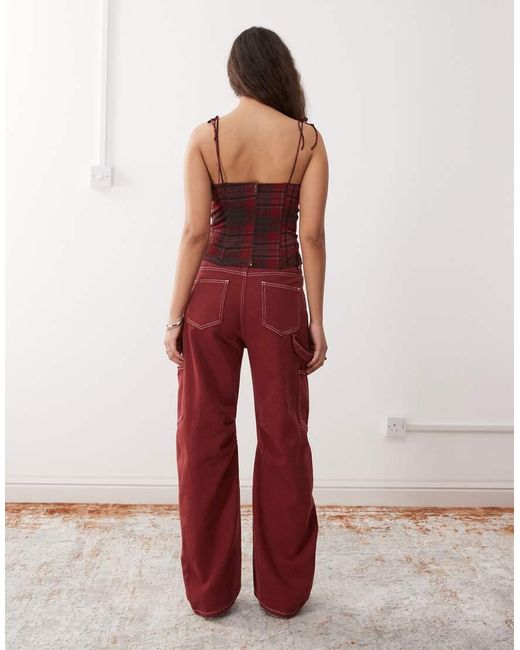 Lioness Red Miami Vice Low Rise Pocket Detail Wide Leg Jeans