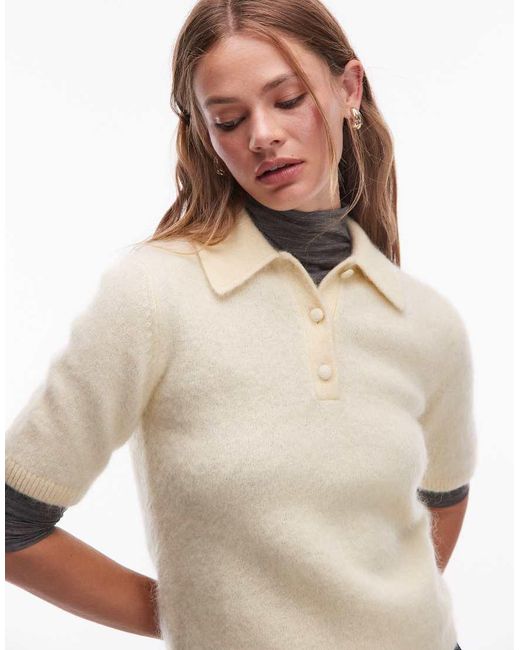 & Other Stories Natural Mohair And Wool Knitted Slim Fit Top With Polo Collar
