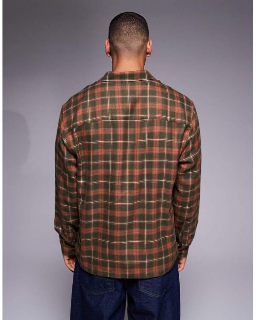 ASOS Blue Relaxed Check Shirt With Patch Pocket for men