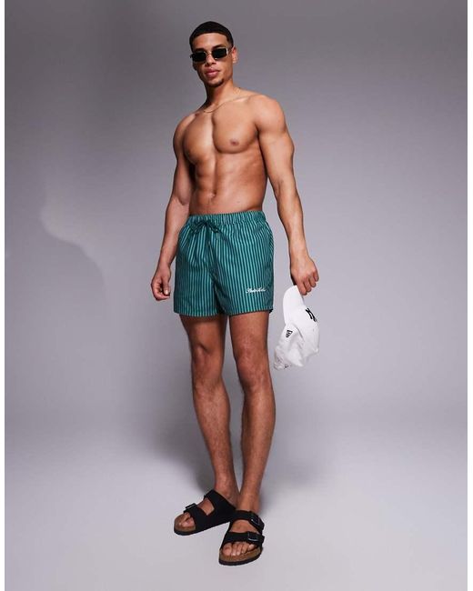 Pantaloncini Da Bagno Corti Verdi A Righe Con Stampa Applicata di ASOS in Blue da Uomo