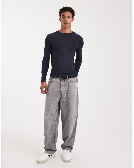ASOS Blue Essentials Muscle Fit Long Sleeve T-shirt for men