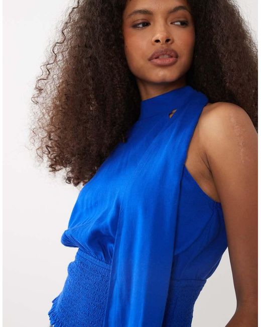 Mango Blue Teen Asymmetric Ruched Waist Top