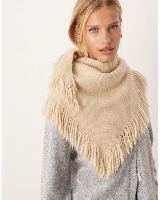 ASOS Natural Large Triangle Scarf With Tassel Fringe