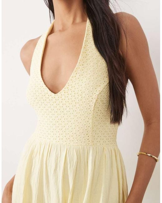 ASOS Natural Crochet Halter Tiered Midi Dress