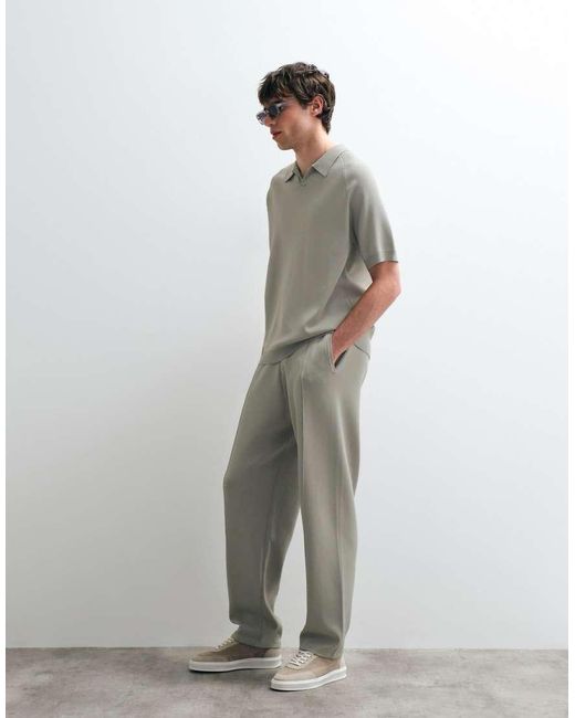 ASOS COLLECTIVE Gray Compact Knit Relaxed Notch Neck Polo for men