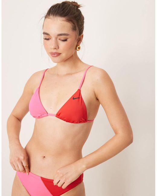 Nike Red Nike Colourblock Triangle Bikini Top