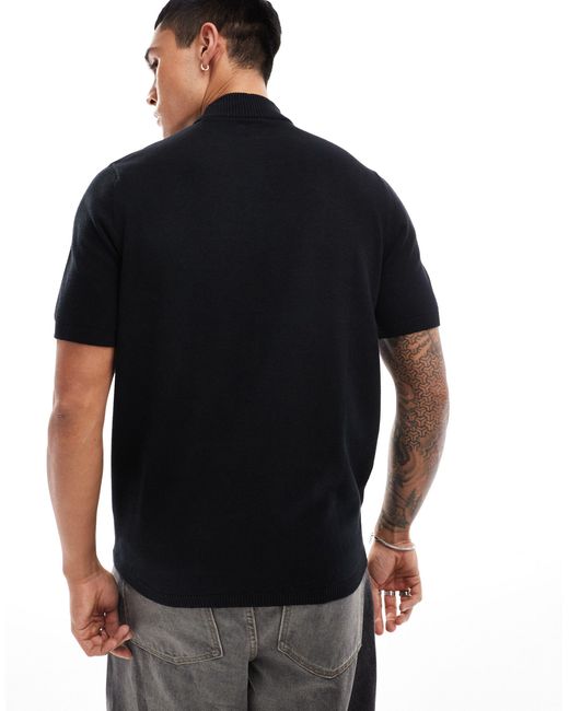 ASOS – t-shirt aus leichtem baumwollstrick in Black für Herren